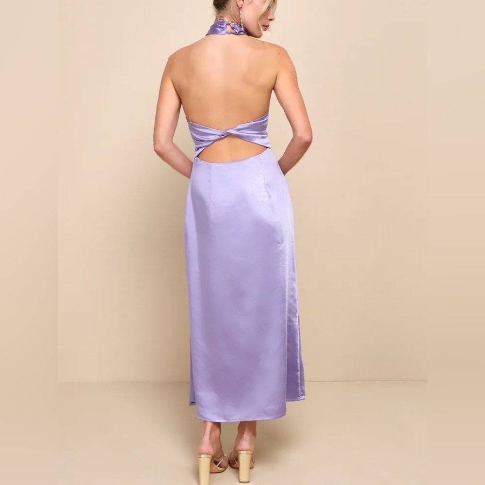 🆕️ Lulus Perfectly Sleek Lavender Satin Halter Slip Midi Dress - Picture 3 of 16